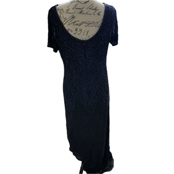 Pisarro Nights Ladies Size 2 Midnight Blue Long Beaded Gown - Picture 3 of 12